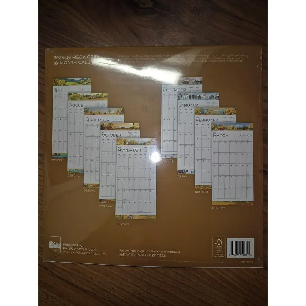Amazon 18-Month 2025-2026 Mega Grid Nature Landscape Cartoon Wall Calendar s33